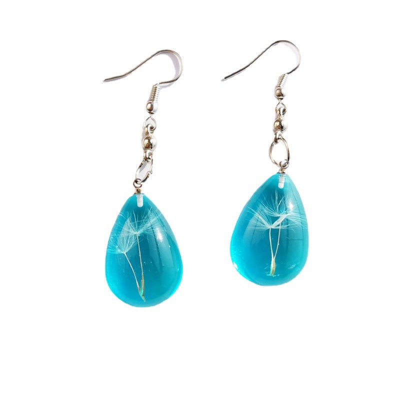 Wholesale  selling resin drop glue dandelion dried flower earrings and the United States dried flower earrings manufacturers